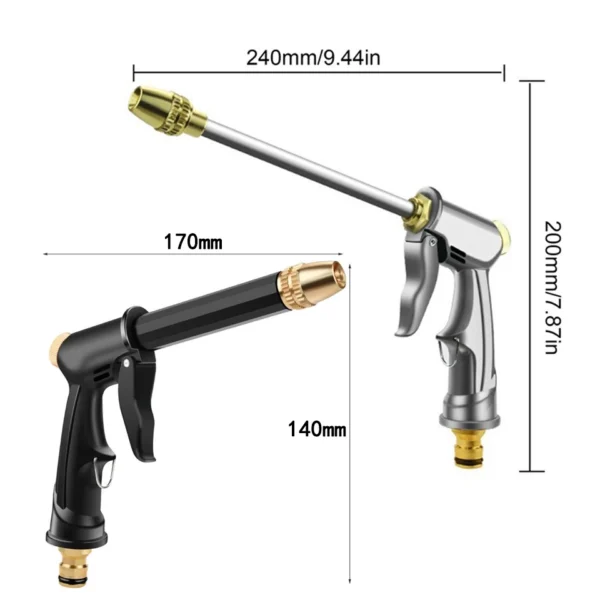 High-Pressure Water Spray Gun with Long Nozzle for Garden & Outdoor Use