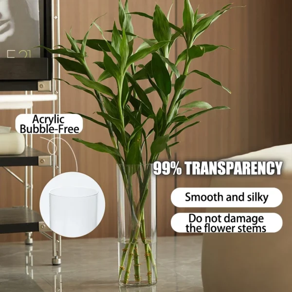 Clear Acrylic Flower Vase for Home Decor & Hydroponic Plants