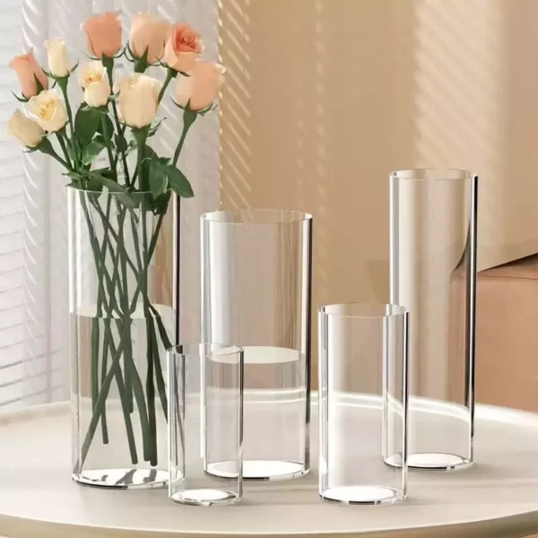 Clear Acrylic Flower Vase for Home Decor & Hydroponic Plants