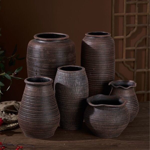 Vintage Crude Pottery Flower Pot & Vase