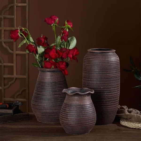 Vintage Crude Pottery Flower Pot & Vase