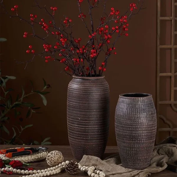 Vintage Crude Pottery Flower Pot & Vase