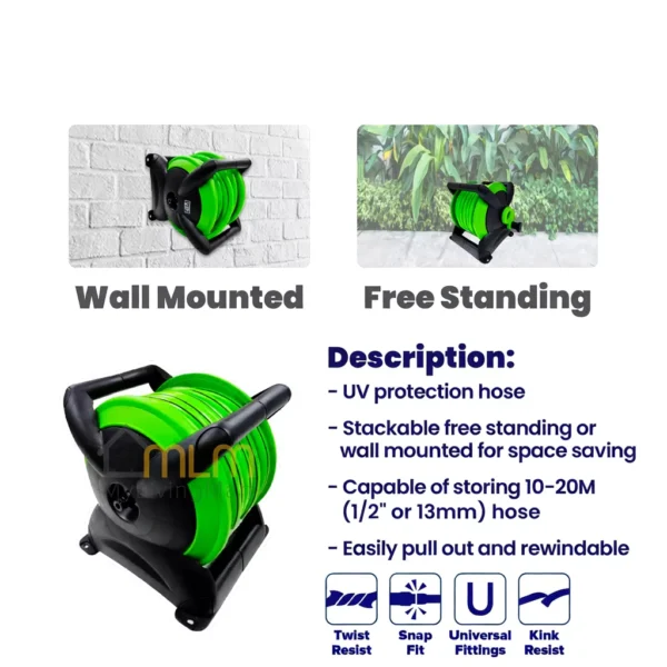 VIP Stackable Garden Hose Reel Set with Wall Mount, 15m / 20m