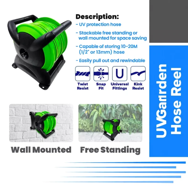 VIP Stackable Garden Hose Reel Set with Wall Mount, 15m / 20m